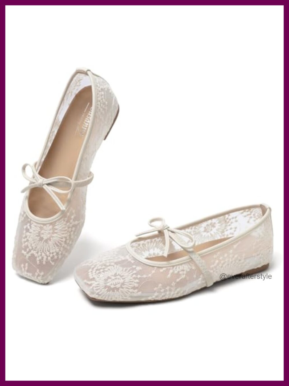 Square Toe Ballet Flats with Bow Tie Strap Lace Up Comfortable Dress Shoes for
